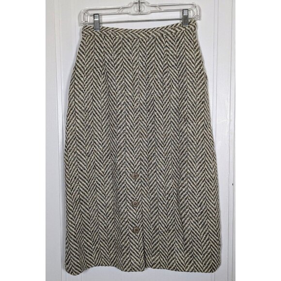 VTG Prestige of Boston Herringbone Wool Tweed Pencil Skirt Union Label Size 10 - Picture 2 of 7